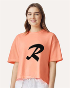 Alphabet R T-Shirt 9 inch calligraphy Black ink, Neon Cantaloupe