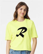 Alphabet R T-Shirt 9 inch calligraphy Black ink, Neon Lemon