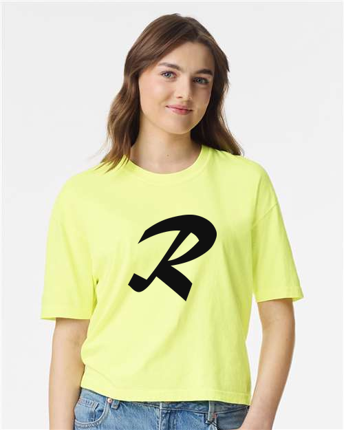 Alphabet R T-Shirt 9 inch calligraphy Black ink, Neon Lemon