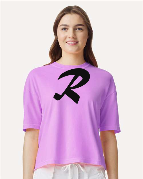 Alphabet R T-Shirt 9 inch calligraphy Black ink, Neon Violet