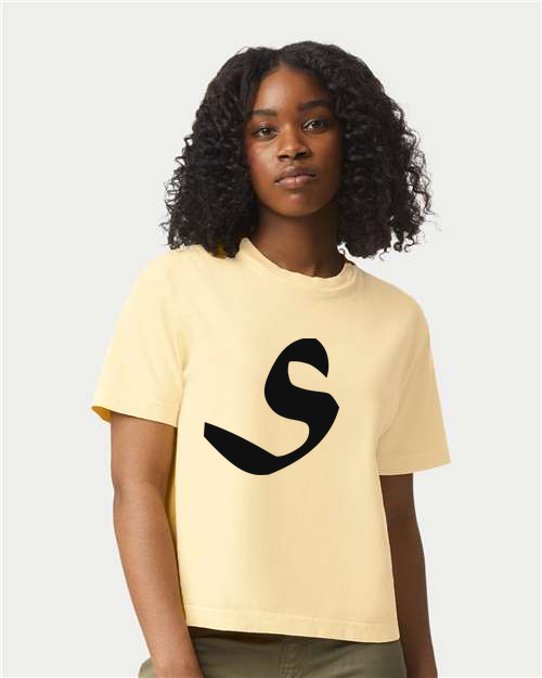 Alphabet S T-Shirt 9 inch calligraphy Black ink, Butter