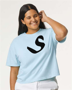 Alphabet S T-Shirt 9 inch calligraphy Black ink, Chambray