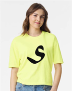 Alphabet S T-Shirt 9 inch calligraphy Black ink, Neon Lemon