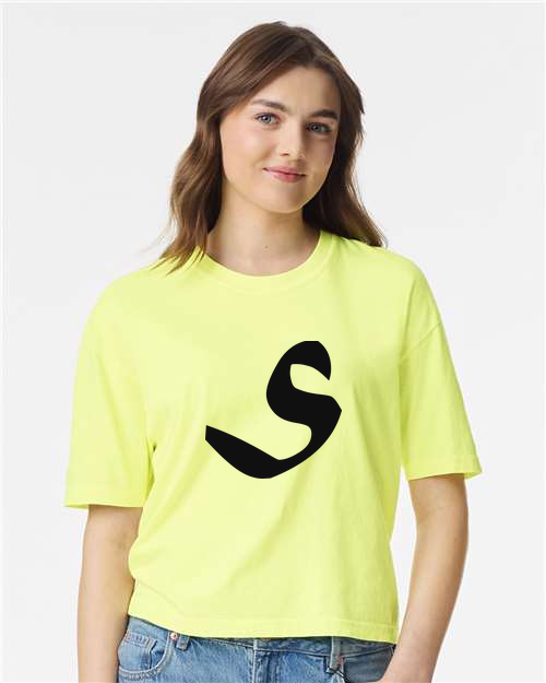 Alphabet S T-Shirt 9 inch calligraphy Black ink, Neon Lemon