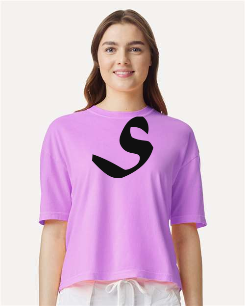 Alphabet S T-Shirt 9 inch calligraphy Black ink, Neon Violet