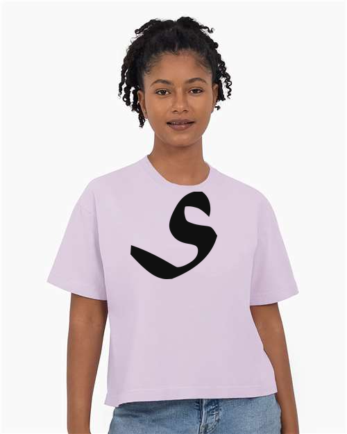 Alphabet S T-Shirt 9 inch calligraphy Black ink, Orchid