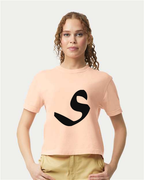Alphabet S T-Shirt 9 inch calligraphy Black ink, Peachy