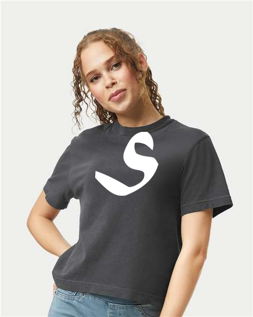 Alphabet S T-Shirt 9 inch calligraphy White ink, Pepper