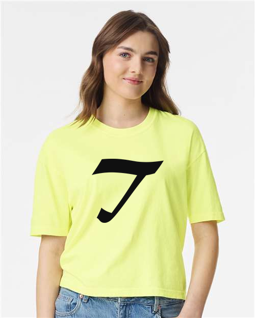 Alphabet T T-Shirt 9 inch calligraphy Black ink, Neon Lemon