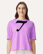 Alphabet T T-Shirt 9 inch calligraphy Black ink, Neon Violet