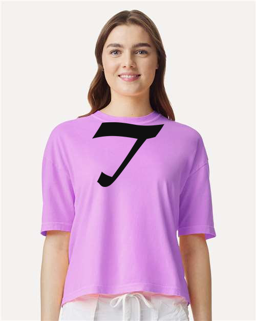 Alphabet T T-Shirt 9 inch calligraphy Black ink, Neon Violet