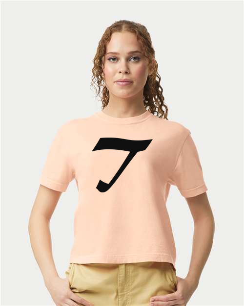 Alphabet T T-Shirt 9 inch calligraphy Black ink, Peachy