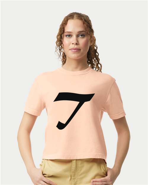 Alphabet T T-Shirt 9 inch calligraphy Black ink, Peachy