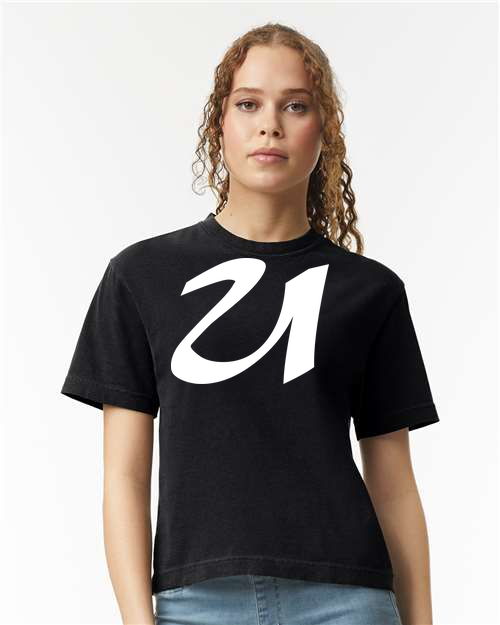 Alphabet U T-Shirt 9 inch calligraphy White ink, Black