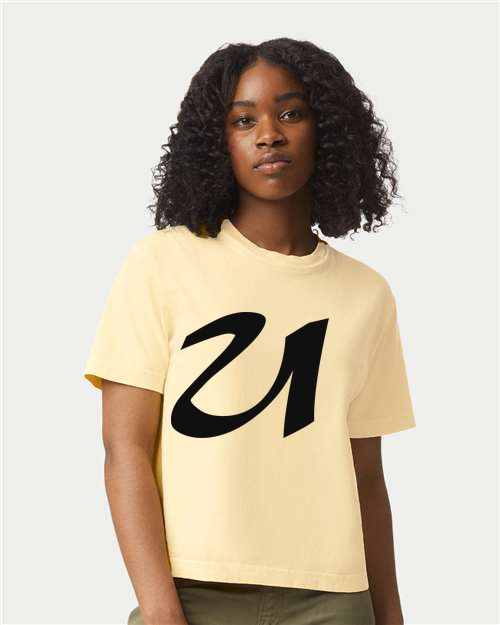 Alphabet U T-Shirt 9 inch calligraphy Black ink, Butter