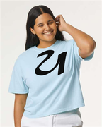 Alphabet U T-Shirt 9 inch calligraphy Black ink, Chambray