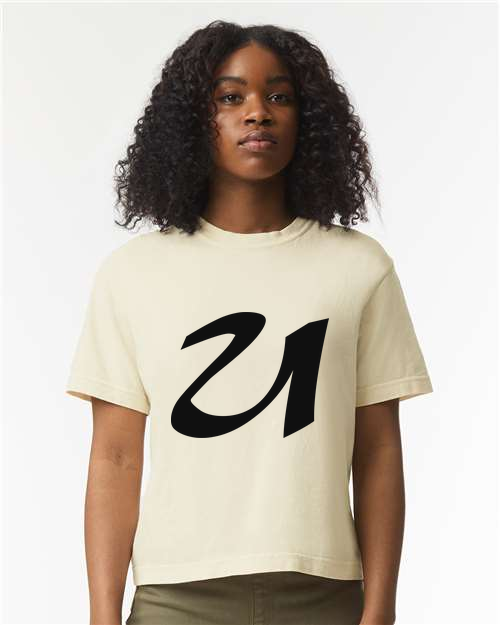 Alphabet U T-Shirt 9 inch calligraphy Black ink, Ivory