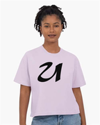 Alphabet U T-Shirt 9 inch calligraphy Black ink, Orchid