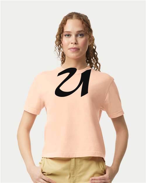 Alphabet U T-Shirt 9 inch calligraphy Black ink, Peachy