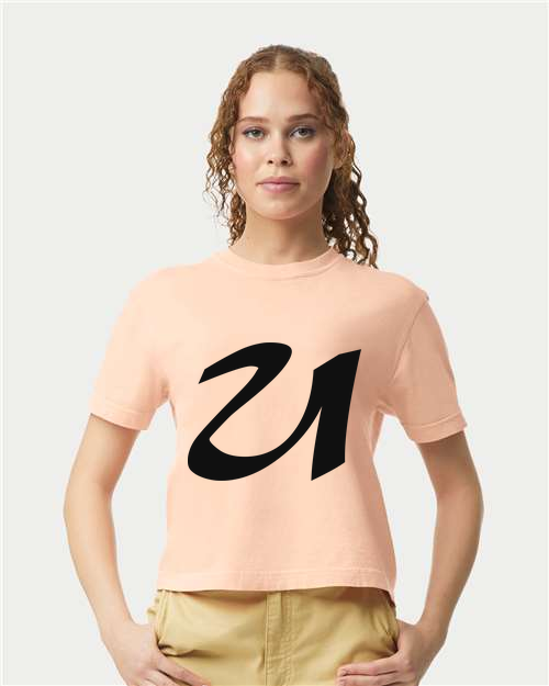 Alphabet U T-Shirt 9 inch calligraphy Black ink, Peachy