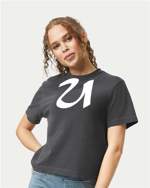 Alphabet U T-Shirt 9 inch calligraphy White ink, Pepper