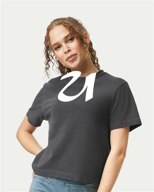 Alphabet U T-Shirt 9 inch calligraphy White ink, Pepper