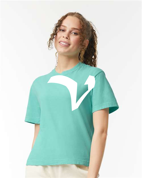 Alphabet V T-Shirt 9 inch calligraphy White ink, Chalky Mint
