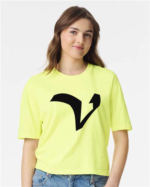 Alphabet V T-Shirt 9 inch calligraphy Black ink, Neon Lemon