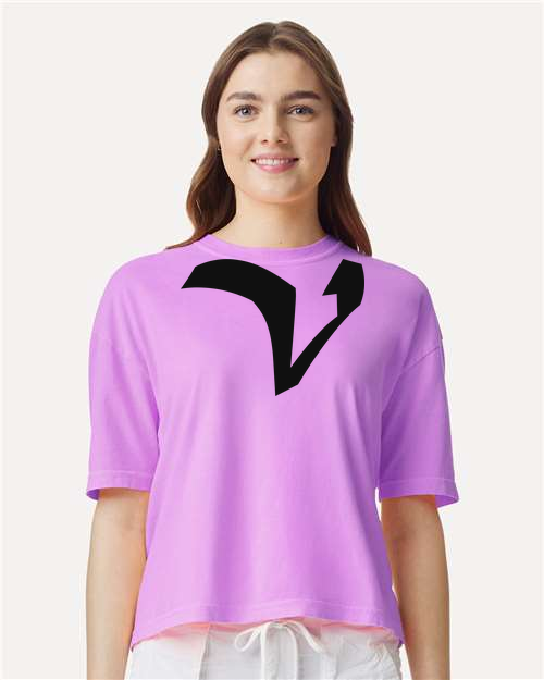 Alphabet V T-Shirt 9 inch calligraphy Black ink, Neon Violet