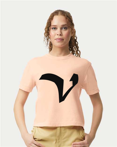 Alphabet V T-Shirt 9 inch calligraphy Black ink, Peachy