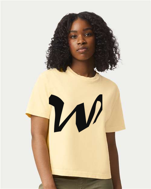 Alphabet W T-Shirt 9 inch calligraphy Black ink, Butter