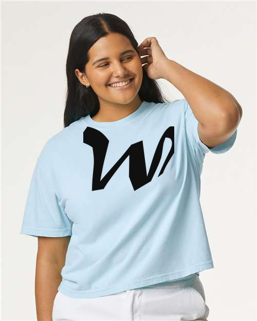 Alphabet W T-Shirt 9 inch calligraphy Black ink, Chambray