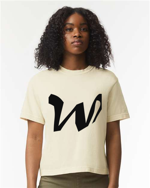 Alphabet W T-Shirt 9 inch calligraphy Black ink, Ivory
