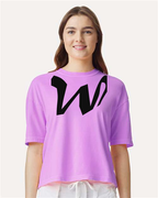 Alphabet W T-Shirt 9 inch calligraphy Black ink, Neon Violet