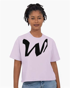 Alphabet W T-Shirt 9 inch calligraphy Black ink, Orchid