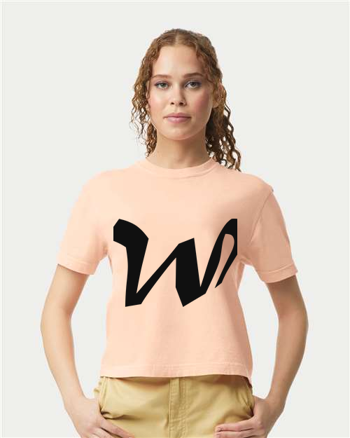 Alphabet W T-Shirt 9 inch calligraphy Black ink, Peachy