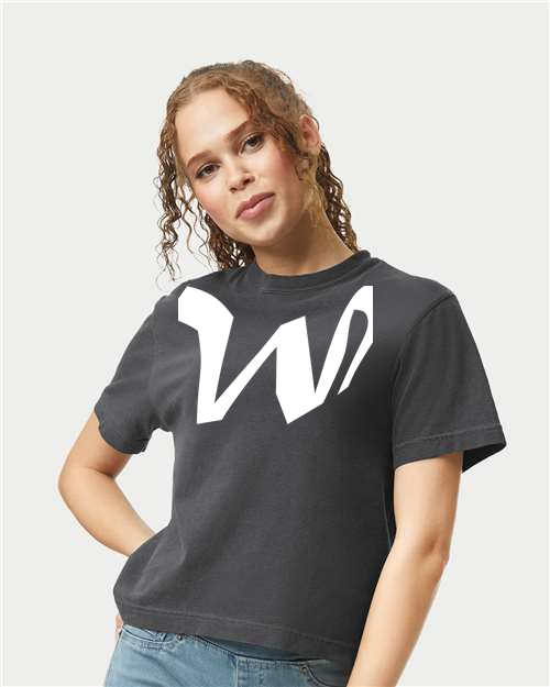 Alphabet W T-Shirt 9 inch calligraphy White ink, Pepper
