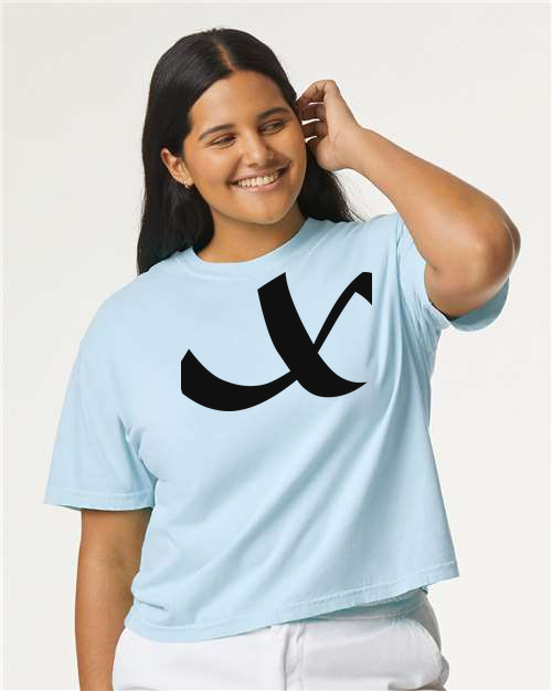 Alphabet X T-Shirt 9 inch calligraphy Black ink, Chambray