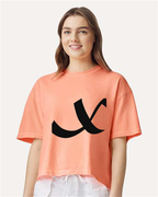 Alphabet X T-Shirt 9 inch calligraphy Black ink, Neon Cantaloupe
