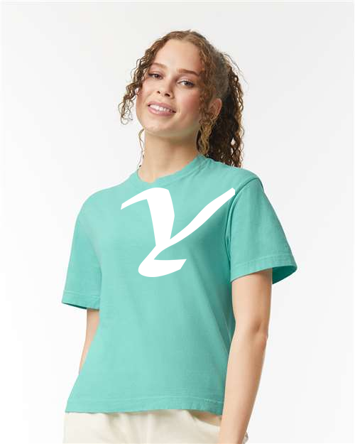 Alphabet Y T-Shirt 9 inch calligraphy White ink, Chalky Mint