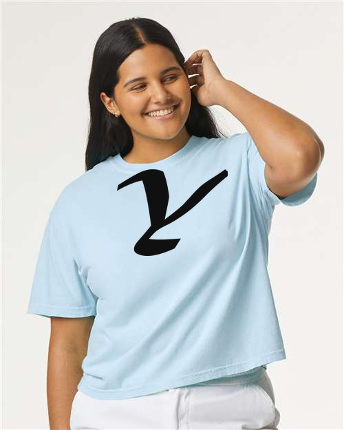 Alphabet Y T-Shirt 9 inch calligraphy Black ink, Chambray