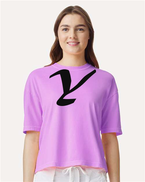 Alphabet Y T-Shirt 9 inch calligraphy Black ink, Neon Violet