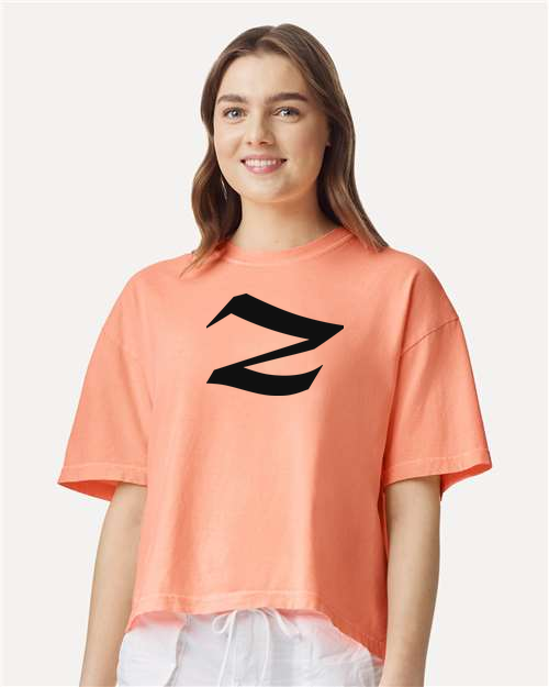 Alphabet Z T-Shirt 9 inch calligraphy Black ink, Neon Cantaloupe