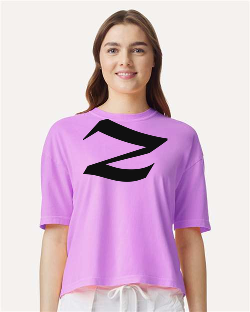 Alphabet Z T-Shirt 9 inch calligraphy Black ink, Neon Violet