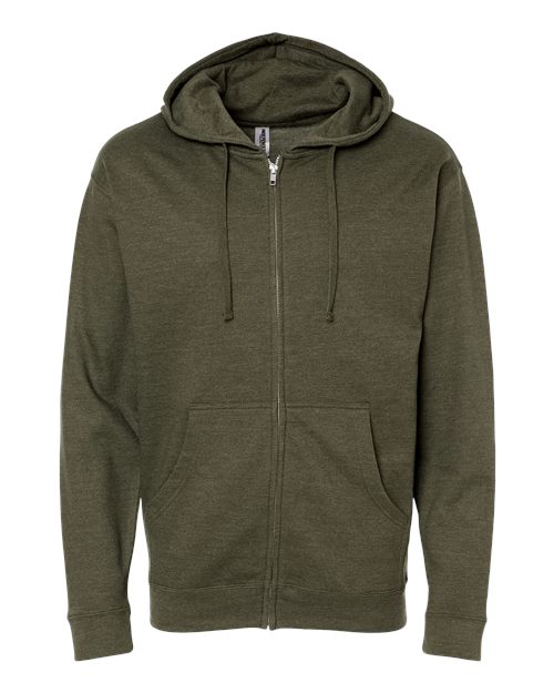 Independent Trading Co. SS4500Z, Unisex Midweight Full-zip Hooded Sweatshirt, Army Heather