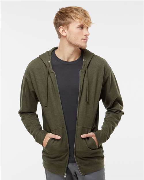 Independent Trading Co. SS4500Z, Unisex Midweight Full-zip Hooded Sweatshirt, Army Heather