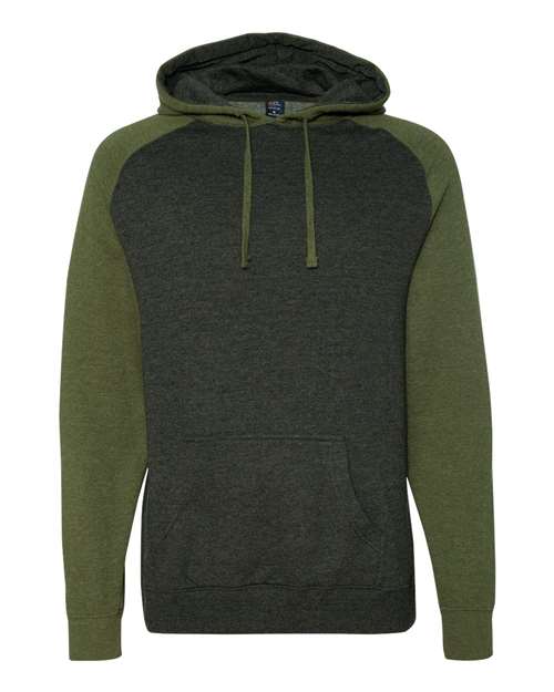 Independent Trading Co. IND40RP, Unisex Raglan Hooded Sweatshirt, Charcoal Heather/ Army Heather