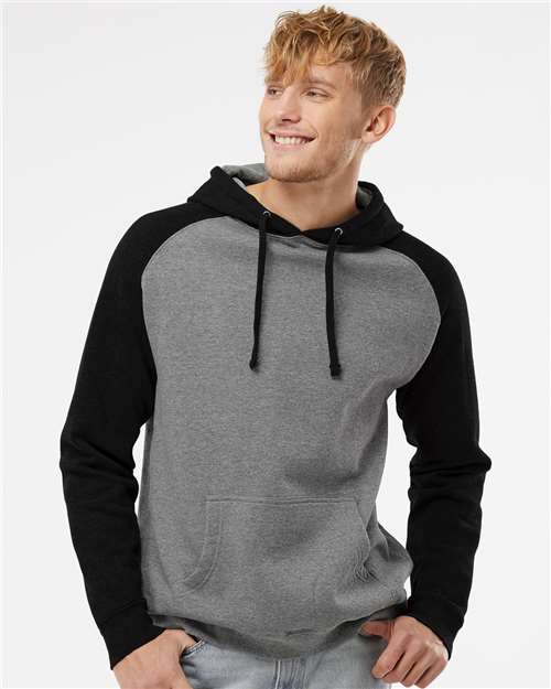 Independent Trading Co. IND40RP, Unisex Raglan Hooded Sweatshirt, Gunmetal Heather/ Black