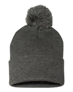 Sportsman SP15, 3015 12" Pom-pom Cuffed Beanie, Dark Heather Grey