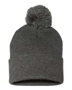 Sportsman SP15, 12" Pom-pom Cuffed Beanie, Dark Heather Grey